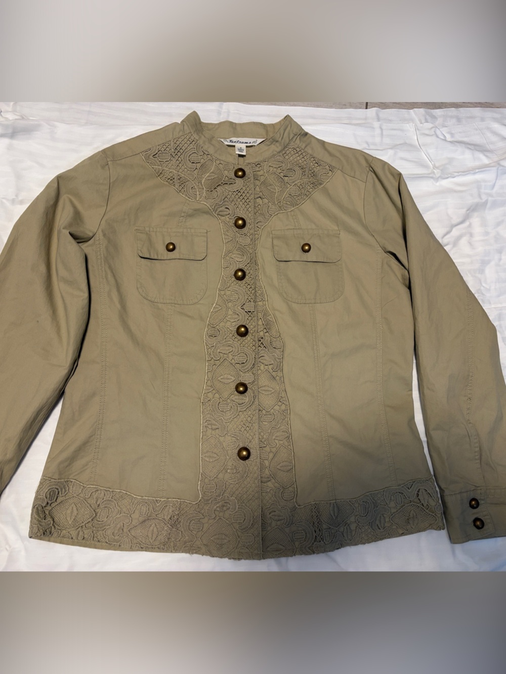 Tantrums Olive-Tan Embroidered Button-Front Jacket